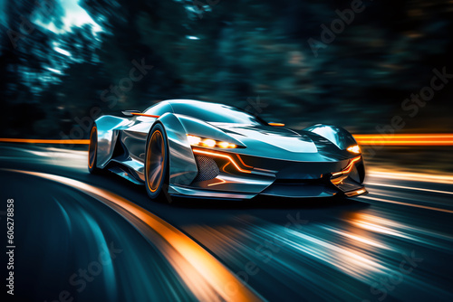 Futuristic sport car on the road, AI generated © Frédéric Prochasson
