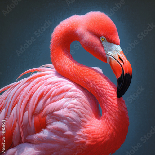 Bright flamingo on a dark background 