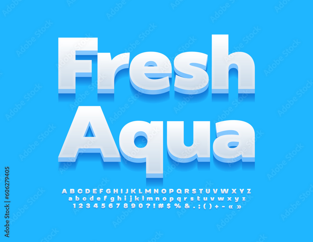 Vector eco Sign Fresh Aqua with 3D Alphabet set. Modern White Font for Marketing and Advertising Vector eco Sign Fresh Aqua with 3D Alphabet set. Modern White Font for Marketing and Advertising