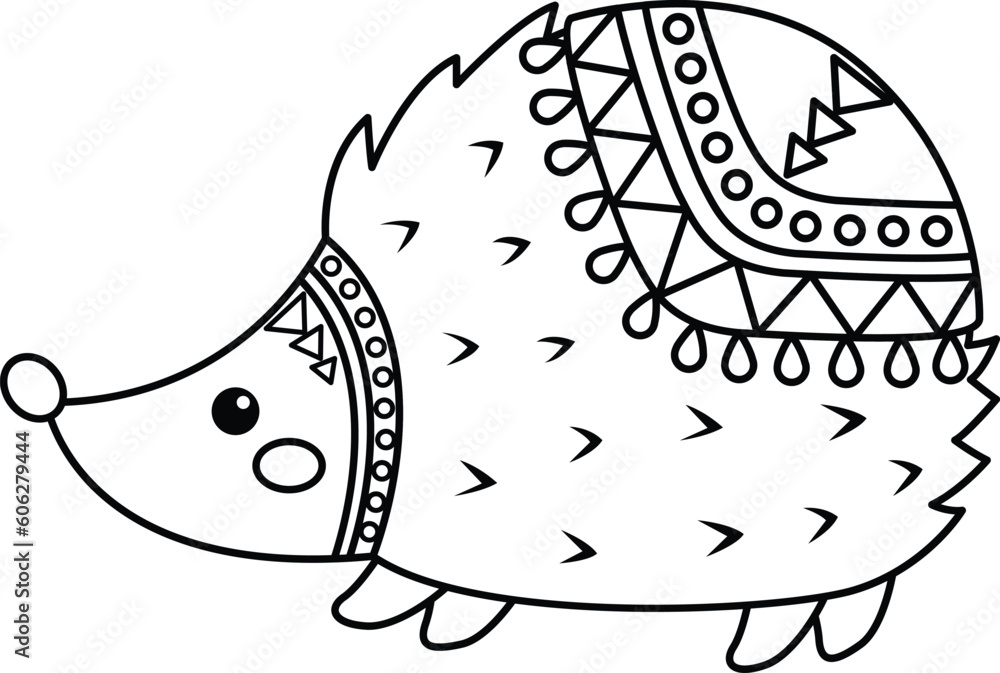 a vector of a hedgehog in tribal style in black and white coloring a vector of a hedgehog in tribal style in black and white coloring