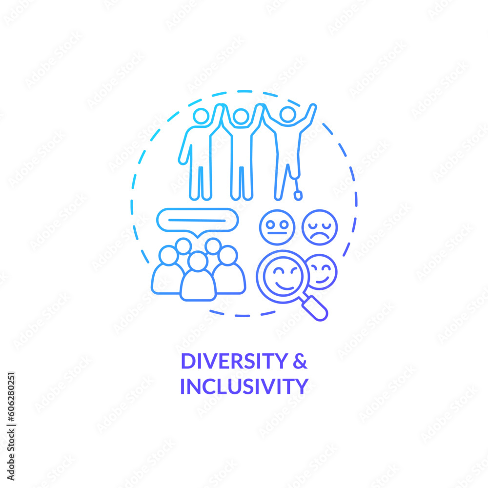 Diversity and inclusivity blue gradient concept icon. Organizational culture. Social equality. Support network. Safe space abstract idea thin line illustration. Isolated outline drawing Diversity and inclusivity blue gradient concept icon. Organizational culture. Social equality. Support network. Safe space abstract idea thin line illustration. Isolated outline drawing
