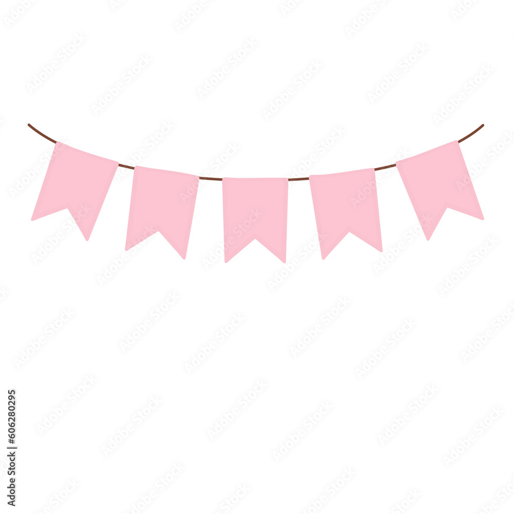 Obraz premium Watercolor pink pennants Party flag. 