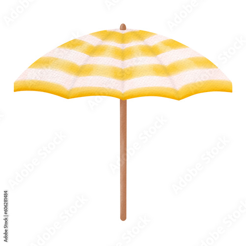 Yellow beach umbrella Watercolor. 