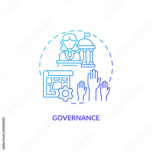 Fototapeta Naklejka Na Ścianę i Meble -  Governance blue gradient concept icon. Governing body. Community board. Homeowner association. Decision making. Community building abstract idea thin line illustration. Isolated outline drawing