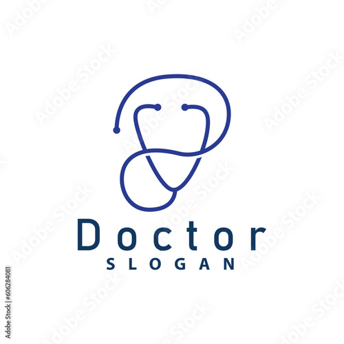 Health Logo, Doctor Stethoscope Vector, Health Care Line Design, Icon Silhouette Illustration