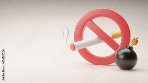 No Smoking concept, white background, 3d rendering