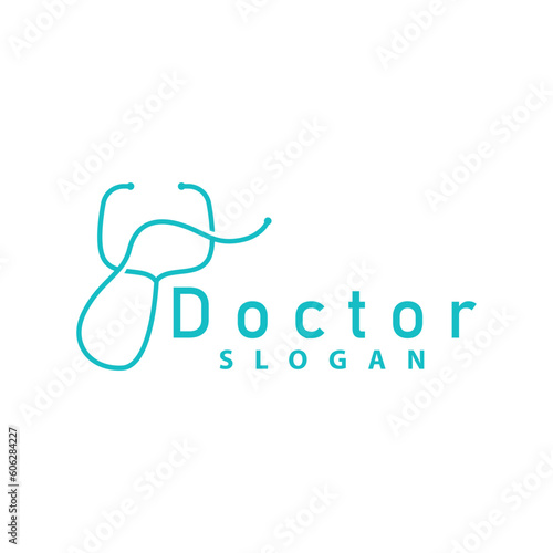 Health Logo, Doctor Stethoscope Vector, Health Care Line Design, Icon Silhouette Illustration