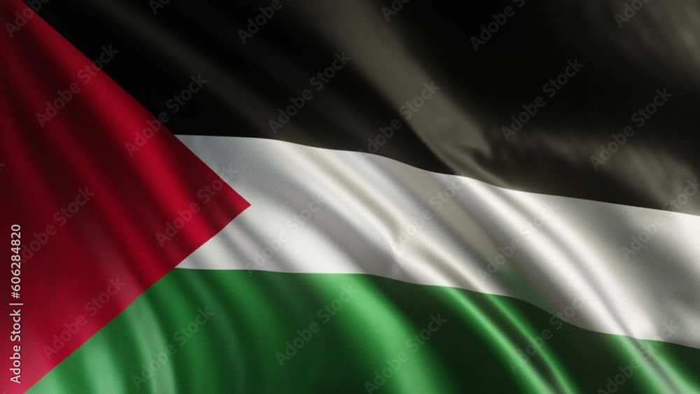 Palestine flag waving in wind. Realistic Palestine Flag background with fabric texture. Free Palestine Flag waving Closeup 4k. Loop animation Palestine flag waving in wind. Realistic Palestine Flag background with fabric texture. Free Palestine Flag waving Closeup 4k. Loop animation