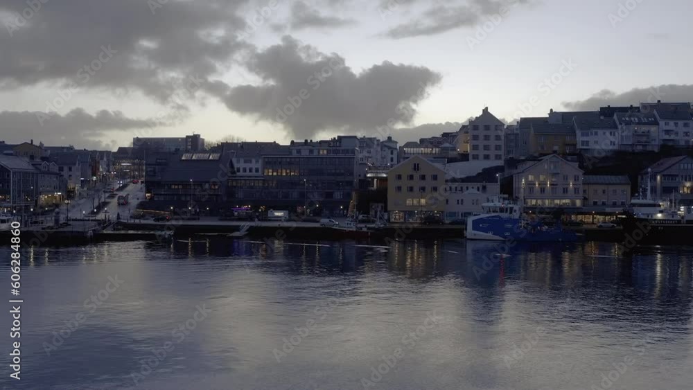 A dolly shot of the municipality of Kristiansund on the western coast of Norway in the Nordmøre district of Møre og Romsdal county. A dolly shot of the municipality of Kristiansund on the western coast of Norway in the Nordmøre district of Møre og Romsdal county.
