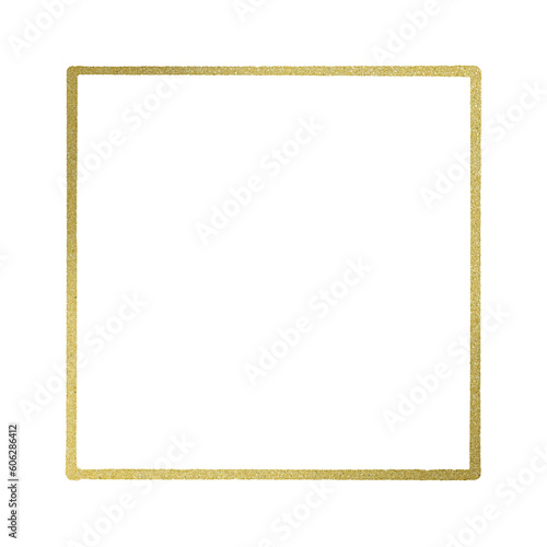 Gold square frame element with line border png. 