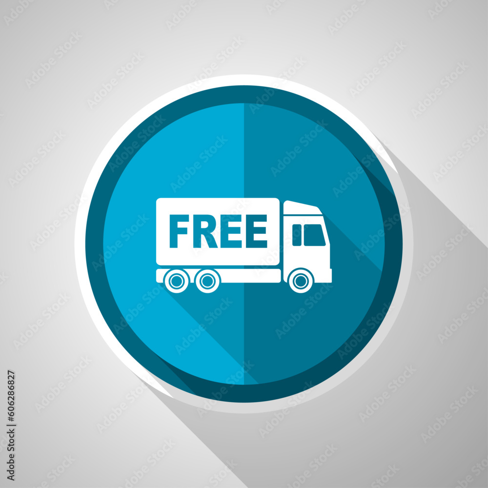 Free delivery symbol, flat design vector blue icon with long shadow Free delivery symbol, flat design vector blue icon with long shadow