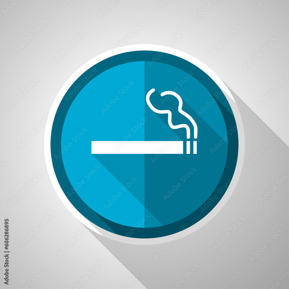 Cigarette symbol, flat design vector blue icon with long shadow