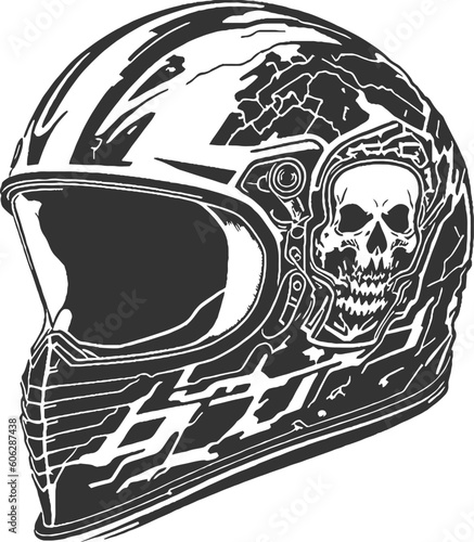 Full face helmet for motocross with glass. Helmet design with skull and darkness theme