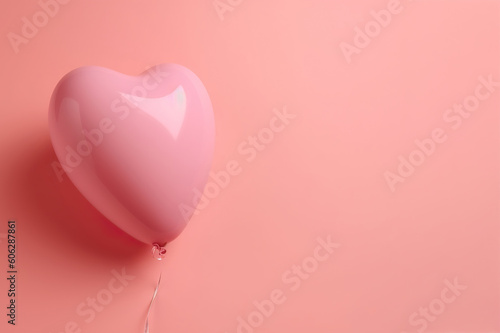 Pink background with heart balloon and copy space. Valentine's Day, Mother's or Woman's Day backdrop. Empty space for text. Postcard, greeting card design. Banner. I Love You. Generative AI. © Kassiopeia 