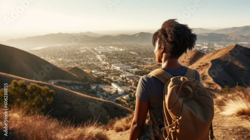 Fotografiet Majestic Views: Young Black Woman Explores the Hills Above Los Angeles