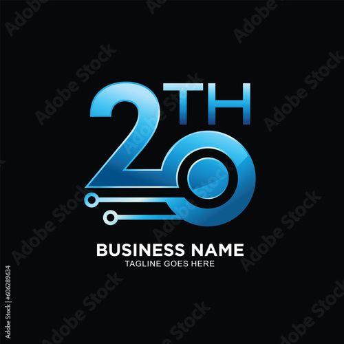 Logo design 20th celebration with technology theme