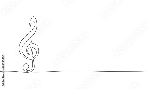 Treble clef isolated on white background. One line continuous musical notes art. Line art, outline, vector illustraiton.