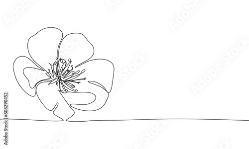 Beautiful flower isolated on white background. One line continuous flower art. Line art, outline, vector illustraiton.