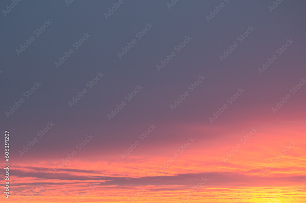 Soft and colorful sunset sky. Dramatic twilight landscape with sunset in the evening.