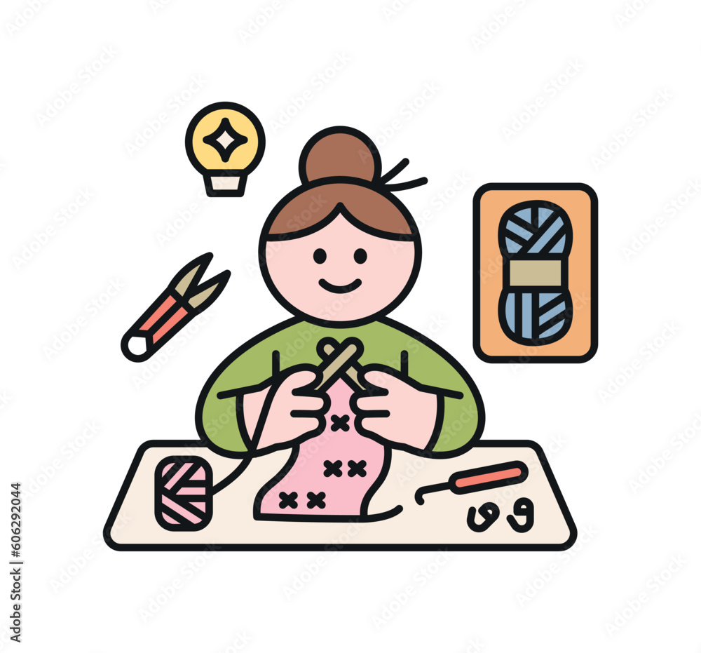 One day class workshop. People are learning new skills. Illustration of geometric design. knitting One day class workshop. People are learning new skills. Illustration of geometric design. knitting