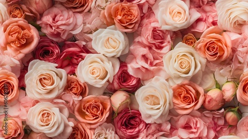 Rose flowers background. Floral seamless pattern. AI generative image. © vlntn