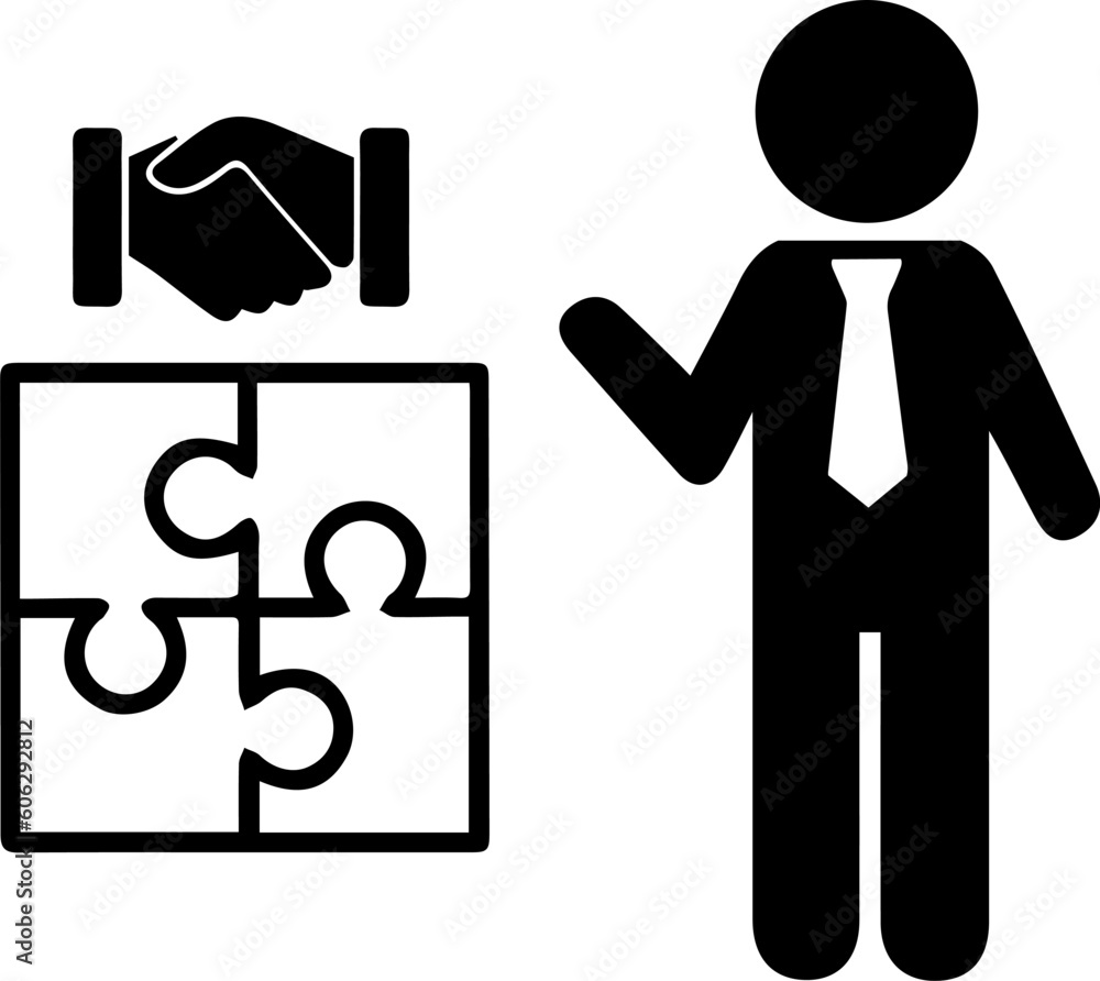 Business partnership cooperation concept. Puzzle pieces handshake businessman. Vector illustration EPS 10. Business partnership cooperation concept. Puzzle pieces handshake businessman. Vector illustration EPS 10.