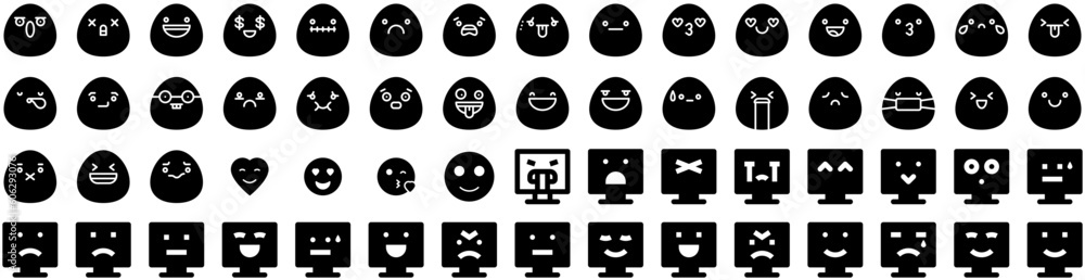 Set Of Emoji Icons Isolated Silhouette Solid Icon With Icon, Emoticon, Vector, Sign, Symbol, Face, Isolated Infographic Simple Vector Illustration Logo Set Of Emoji Icons Isolated Silhouette Solid Icon With Icon, Emoticon, Vector, Sign, Symbol, Face, Isolated Infographic Simple Vector Illustration Logo