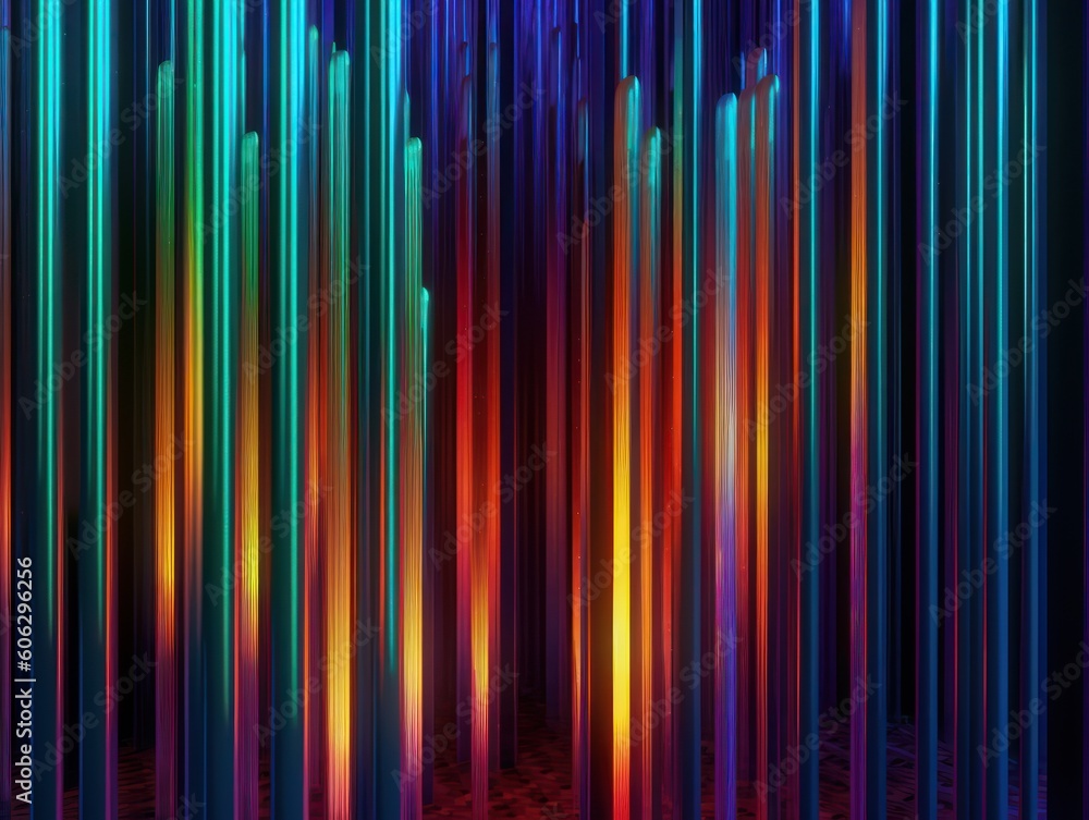 Neon lights Chromatic Holographic vertical lines on dark background Created with Generative AI technology. Neon lights Chromatic Holographic vertical lines on dark background Created with Generative AI technology.