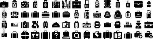 Set Of Baggage Icons Isolated Silhouette Solid Icon With Airport, Suitcase, Luggage, Vacation, Bag, Baggage, Travel Infographic Simple Vector Illustration Logo