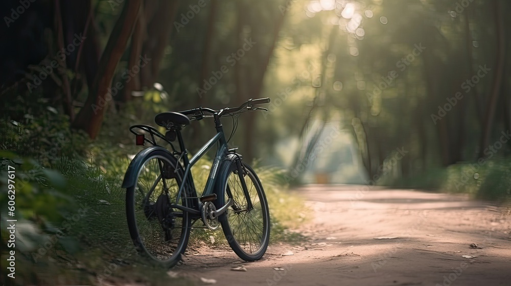 beautiful landscape image with Bicycle at park. Generative Ai.