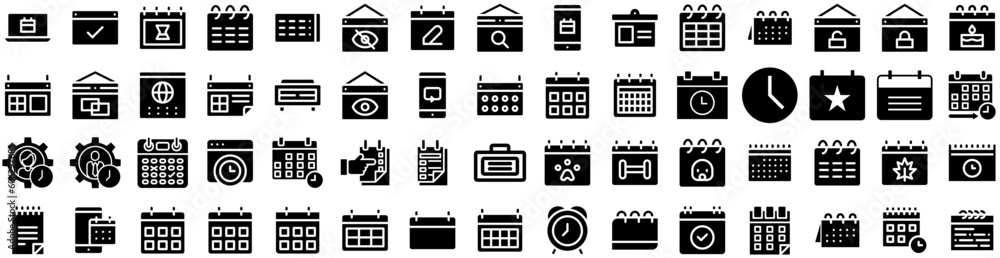 Set Of Schedule Icons Isolated Silhouette Solid Icon With Business, Calendar, Date, Time, Event, Plan, Schedule Infographic Simple Vector Illustration Logo Set Of Schedule Icons Isolated Silhouette Solid Icon With Business, Calendar, Date, Time, Event, Plan, Schedule Infographic Simple Vector Illustration Logo