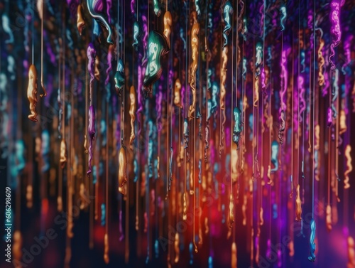 Neon lights Chromatic Holographic liquid dynamic shapes on dark background Created with Generative AI technology.