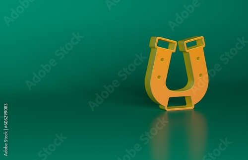 Orange Horseshoe icon isolated on green background. Minimalism concept. 3D render illustration