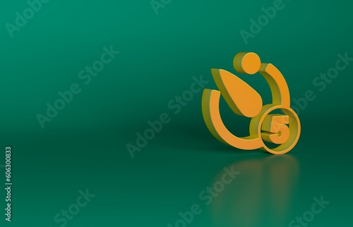 Orange Camera timer icon isolated on green background. Photo exposure. Stopwatch timer 5 seconds. Minimalism concept. 3D render illustration