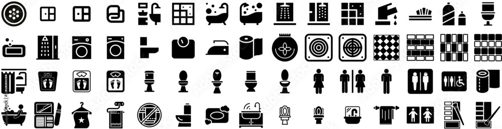 Set Of Bathroom Icons Isolated Silhouette Solid Icon With Design, Home, Bathroom, Bath, Modern, Interior, White Infographic Simple Vector Illustration Logo Set Of Bathroom Icons Isolated Silhouette Solid Icon With Design, Home, Bathroom, Bath, Modern, Interior, White Infographic Simple Vector Illustration Logo