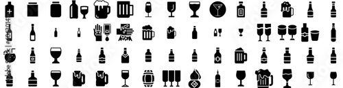 Set Of Alcohol Icons Isolated Silhouette Solid Icon With Glass, Background, Alcoholic, Beverage, Whiskey, Alcohol, Drink Infographic Simple Vector Illustration Logo