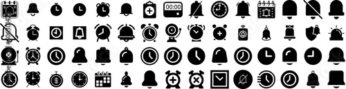 Set Of Alarm Icons Isolated Silhouette Solid Icon With Object, Alert, Bell, Alarm, Symbol, Reminder, Isolated Infographic Simple Vector Illustration Logo