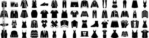 Set Of Clothes Icons Isolated Silhouette Solid Icon With Background, Clothes, Fashion, Clothing, Style, Cloth, Fabric Infographic Simple Vector Illustration Logo