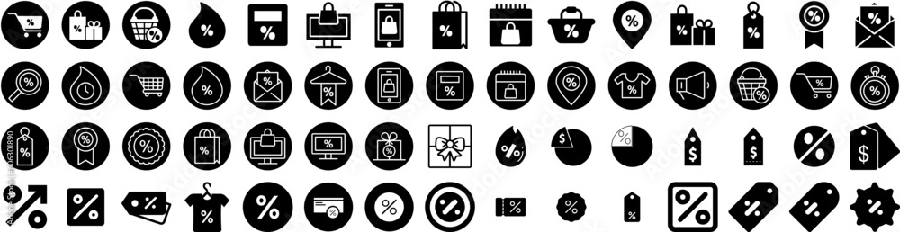 Set Of Discount Icons Isolated Silhouette Solid Icon With Promotion, Percent, Price, Offer, Discount, Shop, Sale Infographic Simple Vector Illustration Logo Set Of Discount Icons Isolated Silhouette Solid Icon With Promotion, Percent, Price, Offer, Discount, Shop, Sale Infographic Simple Vector Illustration Logo