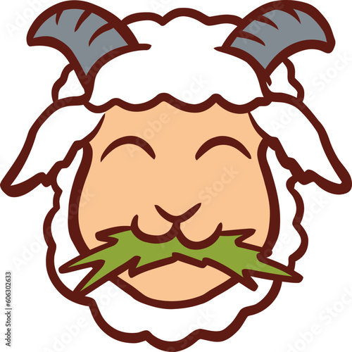 фотографія Islamic Animal Sheep Eat Grass Flat Hand Drawn Illustration