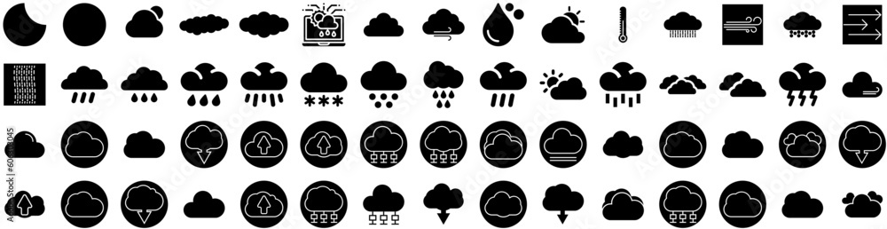 Set Of Weather Icons Isolated Silhouette Solid Icon With Sun, Forecast, Rain, Cloud, Set, Sky, Weather Infographic Simple Vector Illustration Logo Set Of Weather Icons Isolated Silhouette Solid Icon With Sun, Forecast, Rain, Cloud, Set, Sky, Weather Infographic Simple Vector Illustration Logo