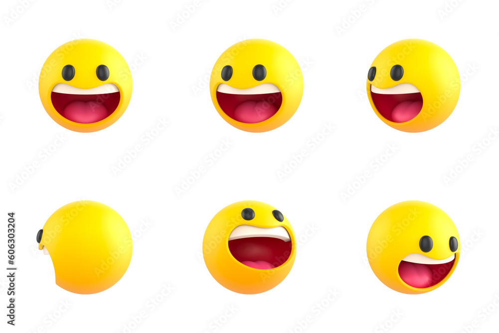 3D Rendering laugh emoji collection isolated on white background 3D Rendering laugh emoji collection isolated on white background