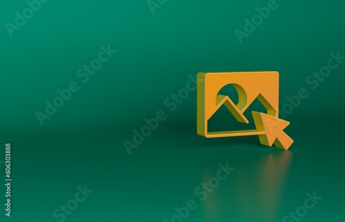 Orange Photo retouching icon isolated on green background. Photographer, photography, retouch icon. Minimalism concept. 3D render illustration