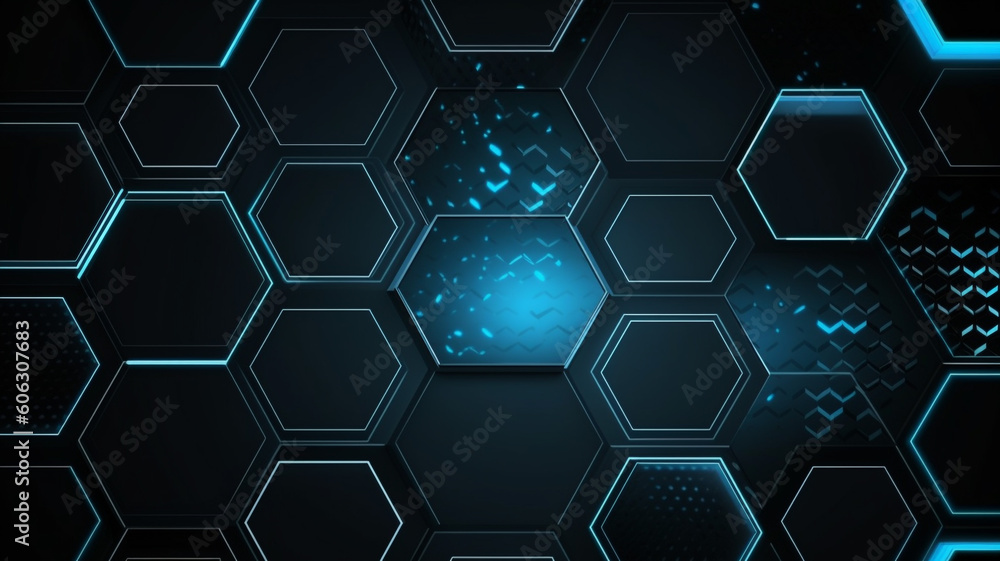 Futuristic blue neon black hexagon Futuristic blue neon black hexagon