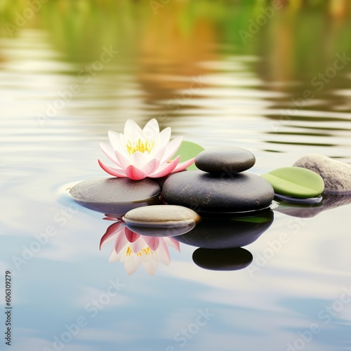 Spa scene with Stone  Water Lilies