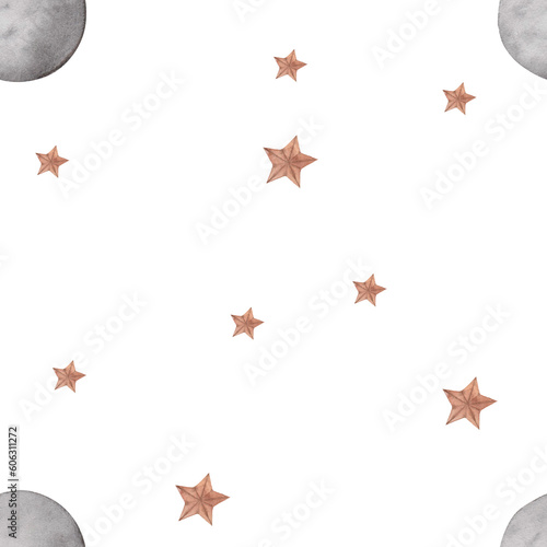 watercolor seamless pattern with the image of the moon and stars. cute pattern for children's textiles, printing, wrapping paper. enjoy