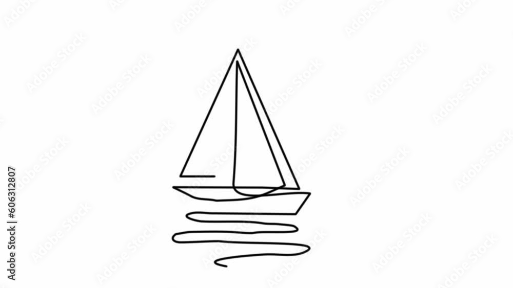 Animation of one single line drawing of sail boat sailing on the sea illustration. Water transportation vehicle concept. Continuous line self draw animated. Full length motion. Animation of one single line drawing of sail boat sailing on the sea illustration. Water transportation vehicle concept. Continuous line self draw animated. Full length motion.