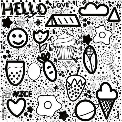hand drawn of a set of fruits and food