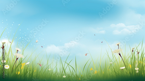Nature spring background with blue sky and sunlight