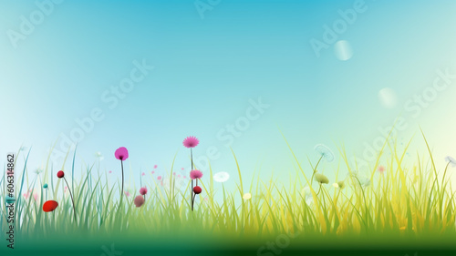 Nature spring background with blue sky and sunlight